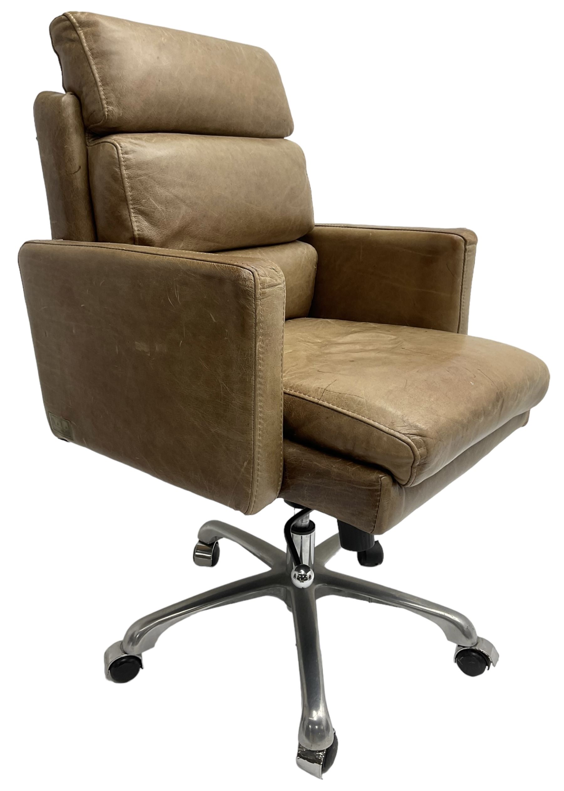 Halo - 20th century 'Kipling' desk chair, upholstered in tan leather, raised on chrome  base with adjustable and swivel action