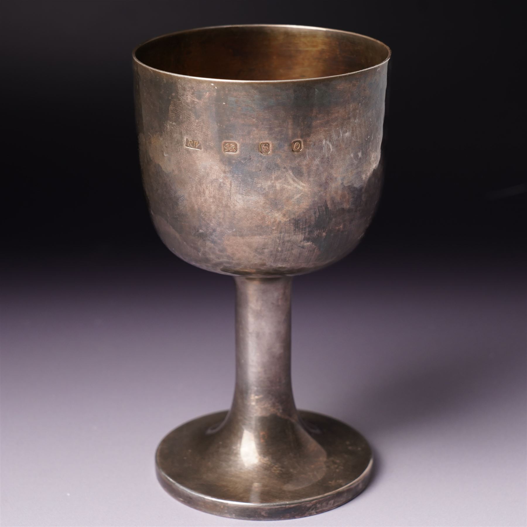 Silver goblet with tubular stem and circular foot H14cm London 1988 Maker Robert Welch