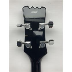 Eastwood of Canada Delta 4 electric four-string tenor resonator guitar with tobacco sunburst finish, serial no.1703437 L100cm; in original soft carrying case