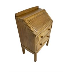1930's Art Deco period oak bureau, fitted fall front and two drawers