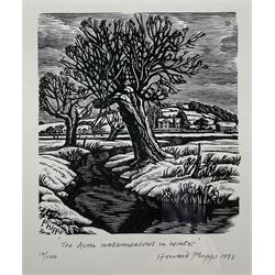 Howard Phipps (British 1954-): 'The Avon Water Meadows in Winter', wood engraving signed titled dated 1993 and dated 10/100 in pencil 7cm x 8cm
