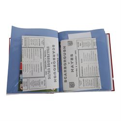 Comprehensive collection of approximately two hundred and twenty Scarborough FC football programmes for the 1999/00, 2000/01, 2001/02 and 2002/03 seasons, all filed within eight dedicated Scarborough FC red Home and Away binders
