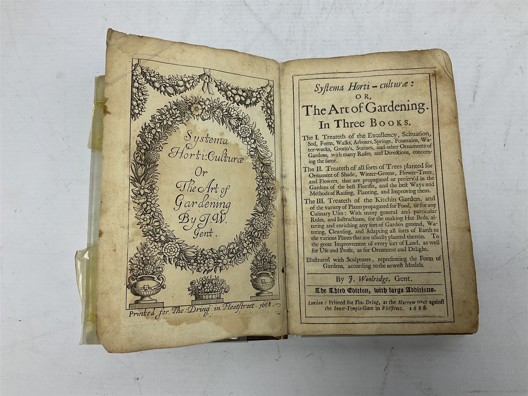 Two books comprising Systema horti-culturæ, or, The Art of Gardening by J. Woolridge, gent. pub. 1688, together with The Book of Common Prayer by William Pickering, 1853