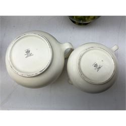 Mid century Spode Copeland 'Cutie Kitten' bowl, Crown Ducal King George VI and Queen Elizabeth Coronation Emu Wines flask with stopper, c1937, Carlton Ware sauce boat and saucer, Crown Devon and quantity of ceramic jugs etc