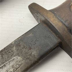 WWI Remington Pattern 1913 bayonet, the 43cm fullered blade with various marks to the ricasso including date code 11 16; in leather covered scabbard with various stamps including JWB 17 L58cm overall; and a French Model 1866 sabre bayonet (no scabbard)