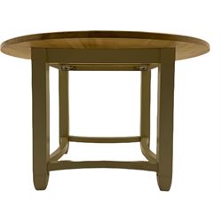 Neptune Furniture - Chichester oak and cream painted dining table with circular top, square leg with curved stretcher base
