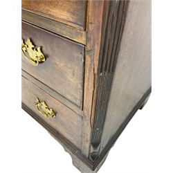 George III mahogany bachelor's chest, rectangular crossbanded top with moulded edge over brushing slide, fitted with four graduating cock-beaded drawers, raised on bracket feet