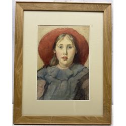 Madeline (Madge) C Fawkes (Newlyn School exh.1909-1931): The Red Sun Hat, watercolour signed and dated 1913, 34.5cm x 24.5cm 
Notes: Fawkes studied in Paris and under Stanhope Forbes and Newlyn, Penzance
