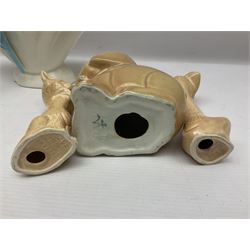 Collection of Sylvac and similar animal figures, including rabbits, hares and dogs, together with Falcon budgie vase, etc 