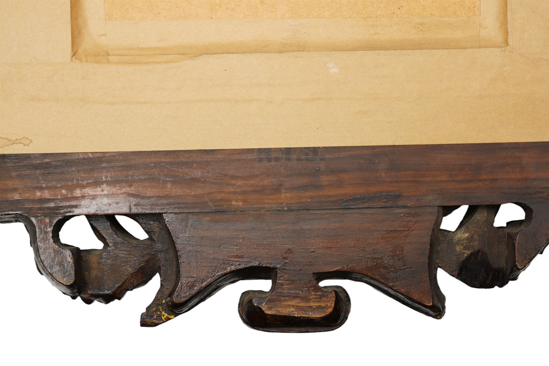 Renaissance-style mid 19th century carved fruitwood wall mirror, carved top surmounted by ‘broken’ arched pediment with central putti figure and grape vine, the sides with two putti figures above C-scroll decorations, and with a similarly carved base