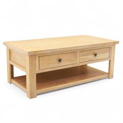 Bevan Funnell - Reprodux Arts & Crafts design limed oak coffee table, rectangular top with...