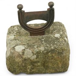 19th century cast iron boot scraper on stone plinth, H30cm