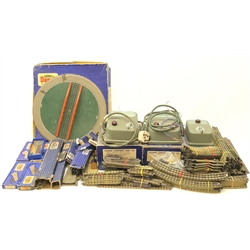 Hornby Dublo - three-rail electric track including boxed D1 turntable, boxed and loose points, boxed and loose switches, three power control units and  large quantity of loose sections