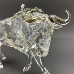 Swarovski Crsytal Society coloured animals, comprising zebra, giraffe and water buffalo, tallest H17.5cm