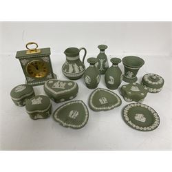 Group of Wedgwood sage green Jasperware, to include jug, vases, lidded boxes, dishes etc