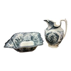 Twin handled basket together with wash jug and bowl and other collectables 