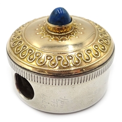  Silver desk pencil sharpener, silver-gilt lid and interior with blue stone top by Andrew Barrett & Sons, London 1914  