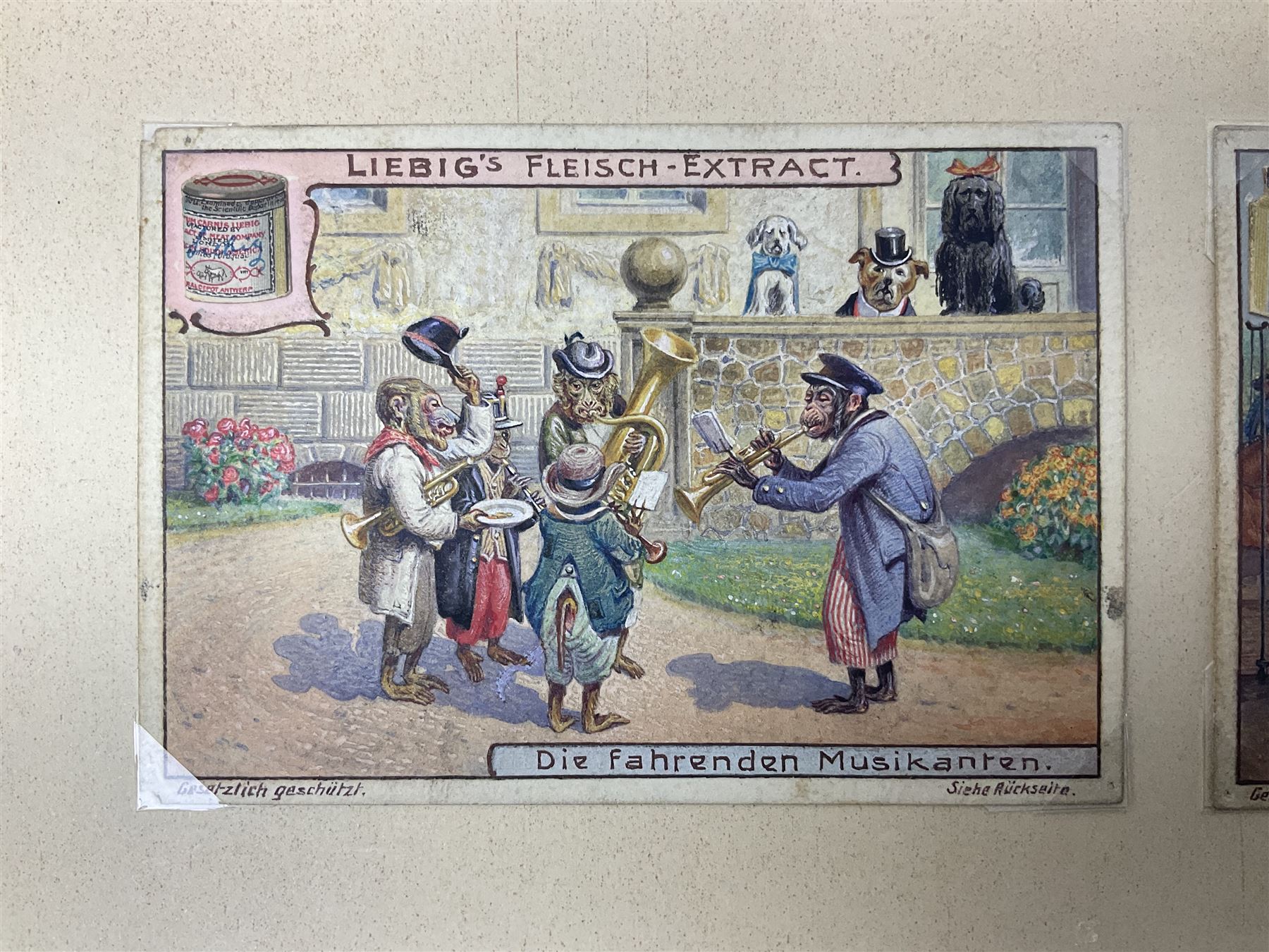 Six original Liebig watercolour illustrations: 'Theatre des Singes'