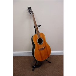  Applause Summit Series electric acoustic guitar, Model No. AE21, strung for left-handed use, with rounded back L105cm, with folding stand  