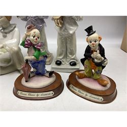 Collection of clown figures to include Wade examples, spanish ceramics etc, largest example H29cm
