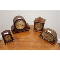  20th century 'Rotherham' mahogany cased mantel clock (H21cm), and three other 20th century mantel clocks  
