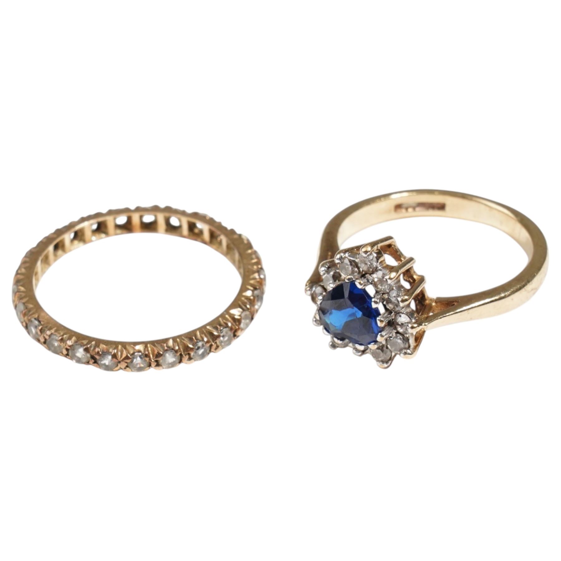 9ct gold topaz and paste heart shaped cluster ring and a synthetic spinel full eternity ring