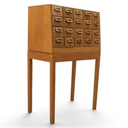 Mid-20th century card index bank of twenty drawers on stand