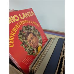 Large collection of vinyl LPs, together with a small collection of 7 inch vinyl records and CDs, with a Dansette record player and a small Hi-Fi cabinet