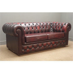  Chesterfield two seat sofa bed upholstered in leather with additional mattress, W185cm  