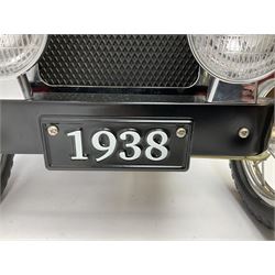 Red child's tin-plate pedal car with chrome detail, by Posh Paddles, Scarborough, H56cm, L80cm