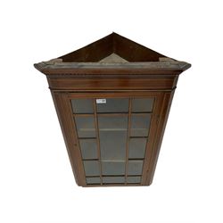 Edwardian mahogany wall hanging corner display cabinet, projecting dentil cornice over astragal glazed door (W56cm, H93cm), and an Edwardian mahogany nest of three tables (46cm x 36cm, H60cm)
