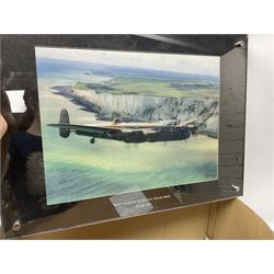 Framed 3-D picture of a WW2 Lancaster bomber; two small oil paintings of Elloughton/Brantingham; quantity of books and maps of East Yorkshire interest; boxed Hornsea souvenir crystal tot set and ceramics etc