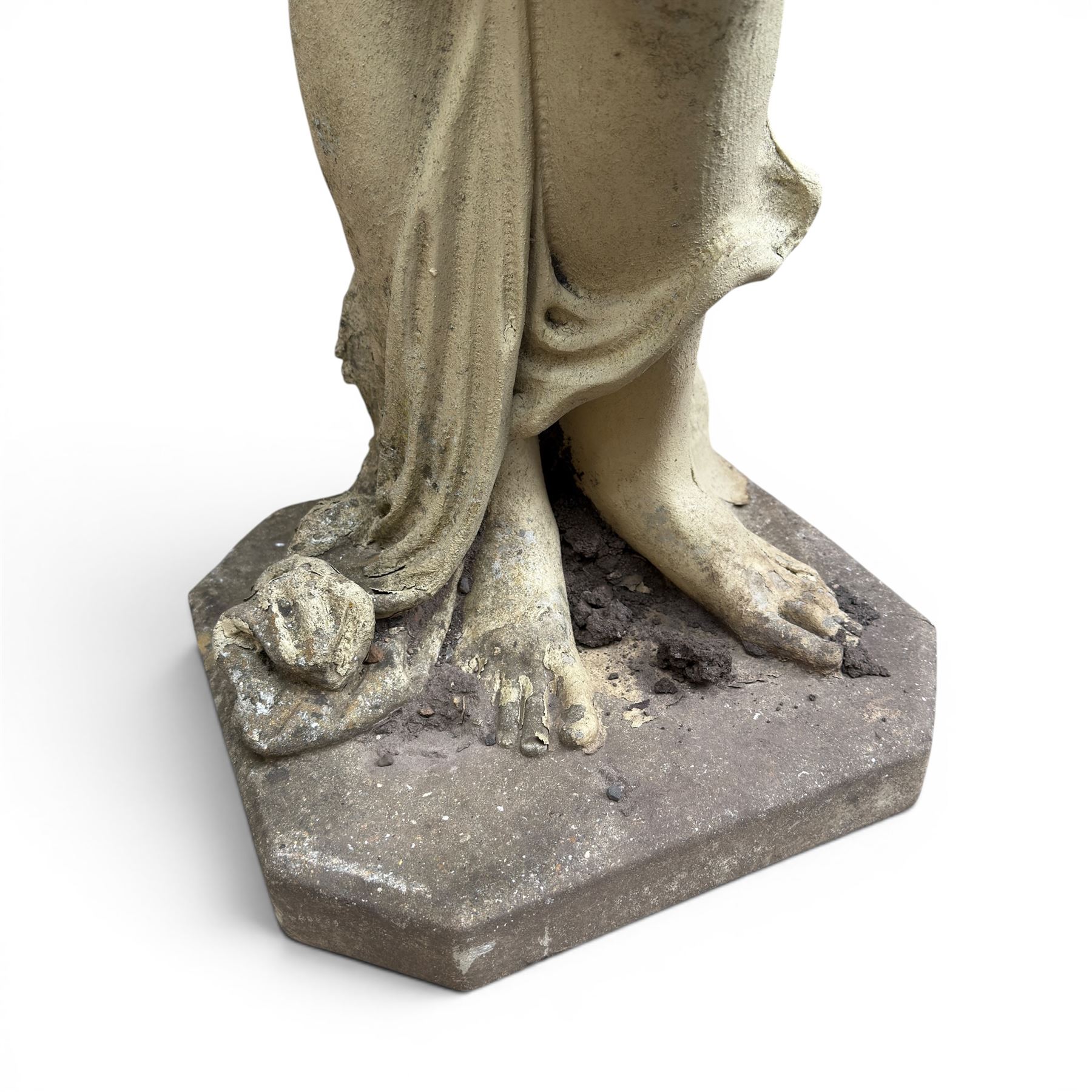 Composite stone garden figure of a scantily clad lady