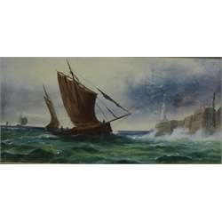  Fishing Boat Returning to Harbour, 20th century oil on board unsigned 26.5cm x 53.5cm  