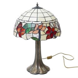 Tiffany style table lamp with floral shade on bronze effect stem H58cm