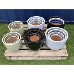 Quantity of circular glazed garden planters in various sizes and colours, 22 in total - THIS LOT IS TO BE COLLECTED BY APPOINTMENT FROM DUGGLEBY STORAGE, GREAT HILL, EASTFIELD, SCARBOROUGH, YO11 3TX