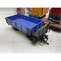 Three LGB (Lehmann Gross Bahn) G scale, gauge 1, rolling stock wagons, comprising two Lake George and Boulder wagons and an Auto Express wagon, together with a LGB passenger coach, other LGB rolling stock and a Lehmann Rigi900 ski lift