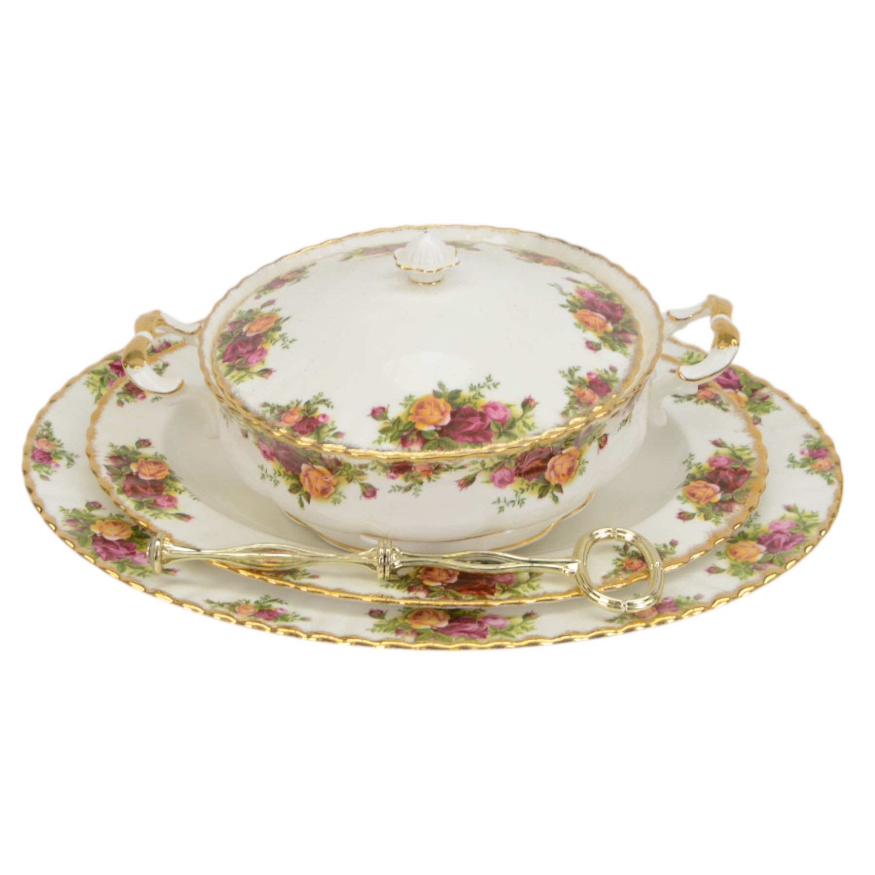 Royal Albert Old Country Roses tea and dinner service, including teapot, coffee pot, milk jug, covered sucrier, six cups and saucers, eight dinner plates, eight soup bowls, sauce boat and saucer etc