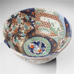 Japanese 19th century Imari bowl, painted profusely internally and externally with landscapes, flowers and traditional motifs, H16.5cm 