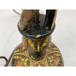  Kashmiri papier mache table lamp, open spiral twist column decorated with flowers, on a turned base,  H43cm