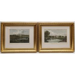 John Scott (British 1774-1827) after JMW Turner (1775-1851): Harewood House, hand-coloured engraving pub. 1816; 'The Queen's Visit to Leeds', hand-coloured engraving pub. Illustrated London News, 1858; and a further hand-coloured engraving of Harewood House, max 36cm x 54cm (3)