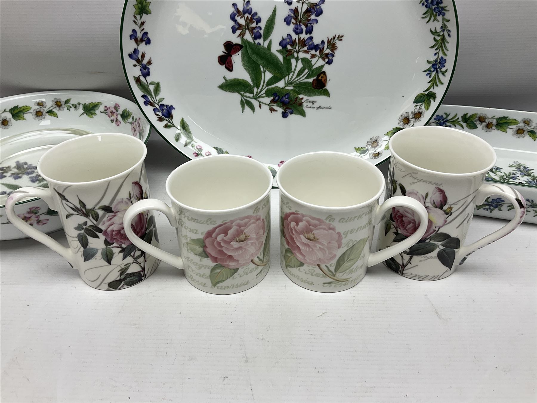 Royal Worcester Herbs oven dish, tray and bowl, together with Villeroy & Boch mugs, Royal Worcester coasters etc 