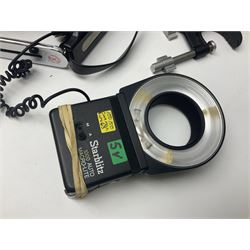 Yukon rubber armoured compact variable power spotting scope (boxed), together with Bresser 10x50 binoculars, Bushnell Excursion 10x42 binoculars, camera equipment etc  