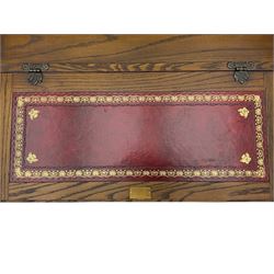 Old Charm oak bureau, fitted with fall front above four drawers