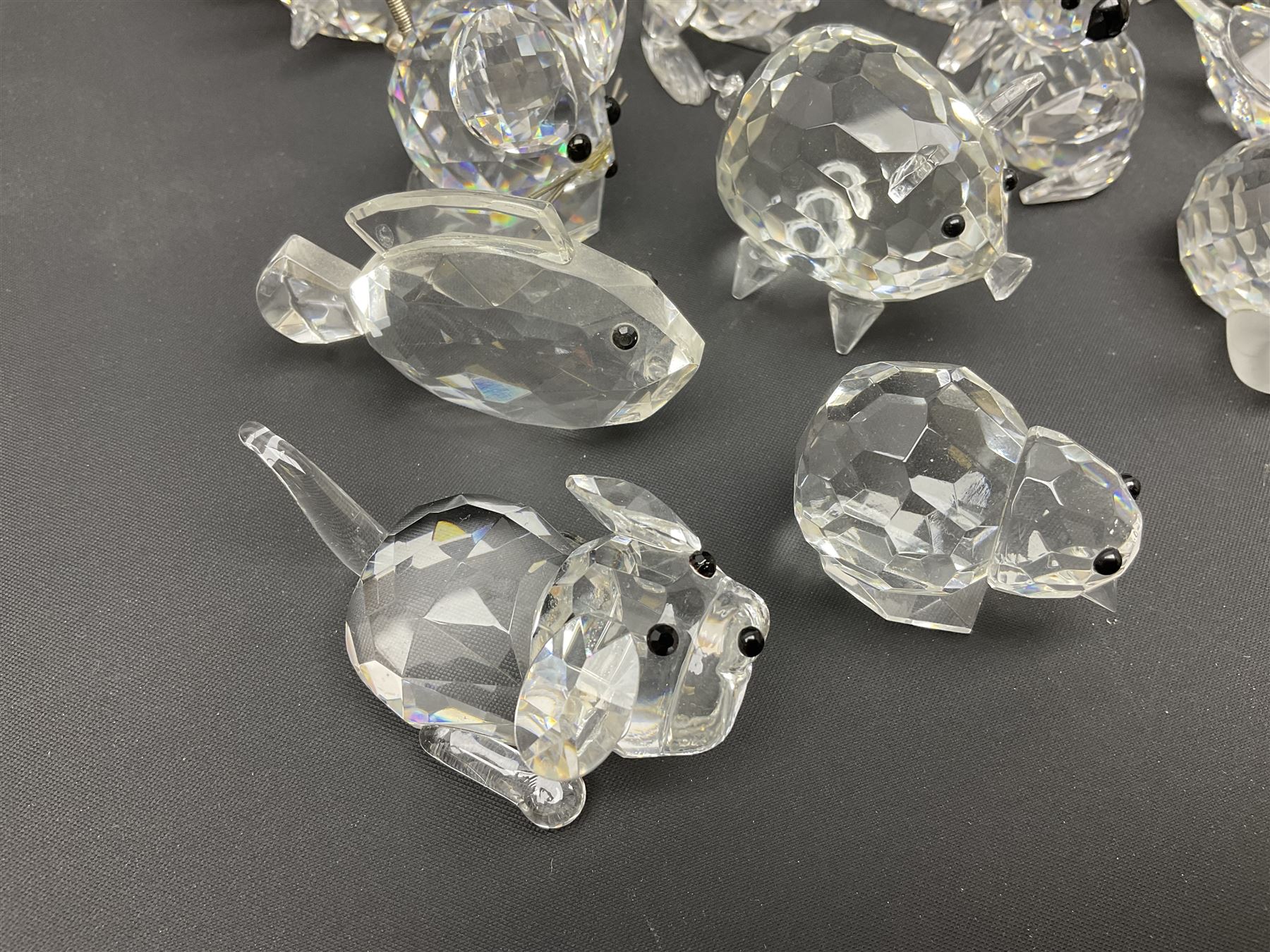 Collection of Swarovski Crystal animals, to include hedgehogs, snails, birds, mice and snakes, etc