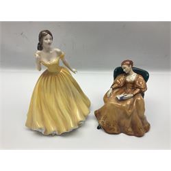 Six Royal Doulton figures, comprising Romance HN2430, Sarah HN3978, Rachel HN3976, Patricia HN3365, Elizabeth HN4426 and Reverie HN2306, all with printed mark beneath  
