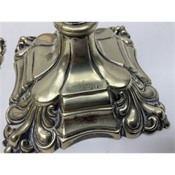 Silver plated snuff box, modelled as a goat's head, together with a pair of silver plated candlesticks and tray