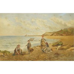 Kate E Booth (British fl.1850-1898): Figures on Whitby Beach Looking to Whitby Abbey and L...