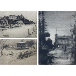 Frank Henry Mason (Staithes Group 1875-1965): Yorkshire Views - including 'Whitehall - Whitby', set of three etchings each bearing inscription, max 7cm x 10cm (3)