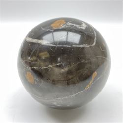 Brown mottled marble sphere,  with earthy undertones, D10cm